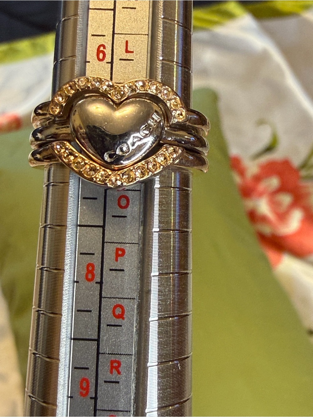 Coach Heart Ring | Size 6.5 | Gold & Silver Tone Crystal Accent - Picture 9 of 11